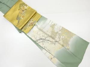 リサイクル　寿光織　逆雲取りに流水・枝梅模様一つ紋色留袖・長襦袢・袋帯セット